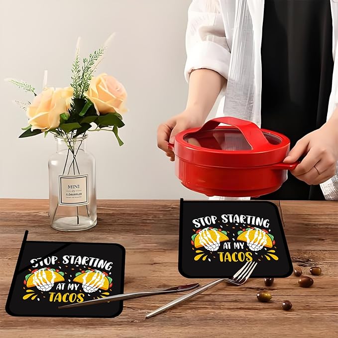 Tacos Pot Holders Set of 2,Kitchen Heat Resistant Potholder for BBQ Cooking Baking,Food Hot Pad for Women Men