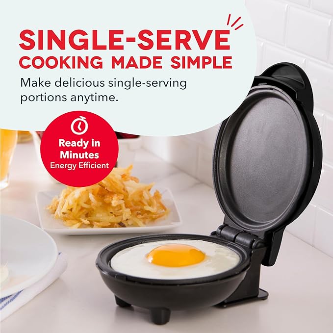 Dash Mini Maker Griddle - Compact Griddle for Creative Homemade Treats - Nonstick Surface, Quick Heat-Up System & Space-Saving Design - Black
