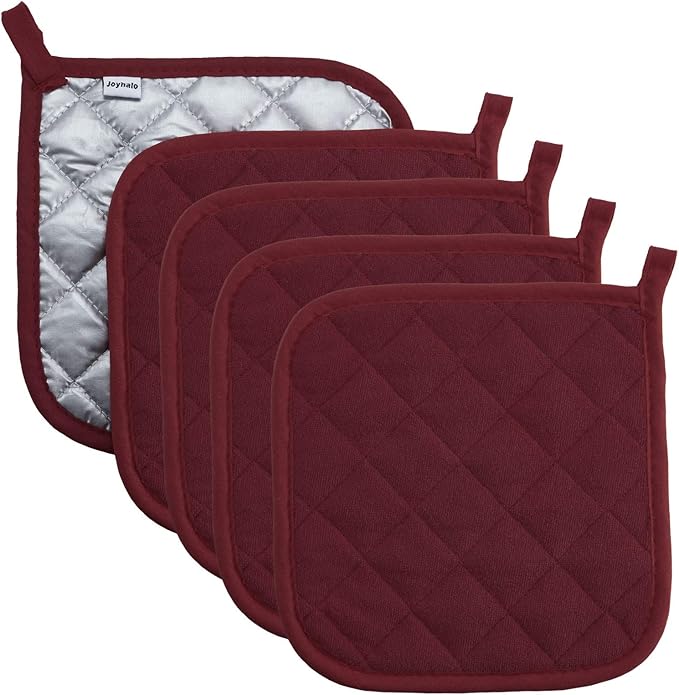 Pot Holders Cotton Made Machine Washable Heat Resistant Potholder, Pot Holder, Hot Pads, Trivet for Cooking and Baking (5, Ruby)