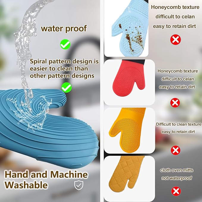 Silicone Oven Mitts-13.6 in Extended Oven Mitts Heat Resistant 500F, Oven Gloves with Soft Liner Good Grippy BPA-Free Easy to Clean Flexible-Oven Mits Set for Cooking Baking Grilling BBQ