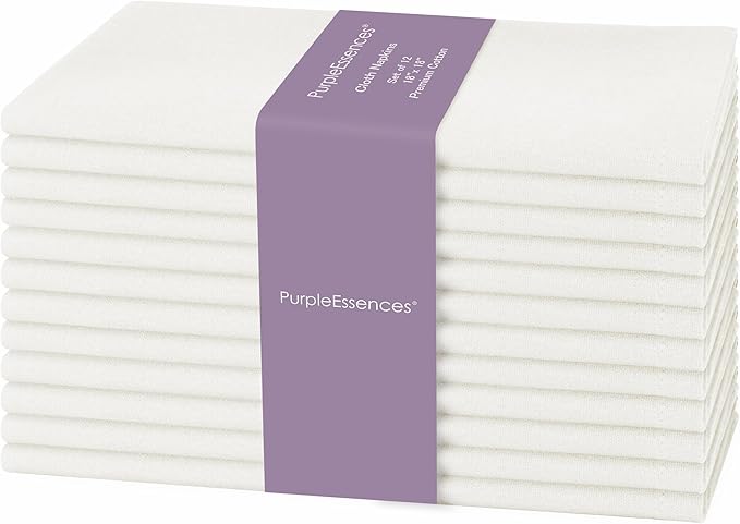 PurpleEssences Set of 12 Cloth Dinner Napkins 100% Cotton 18x18 Inch - Soft Durable Washable - Ideal for Farmhouse Party Spring Easter Summer - Perfect Everyday Use Table Linen - Cream