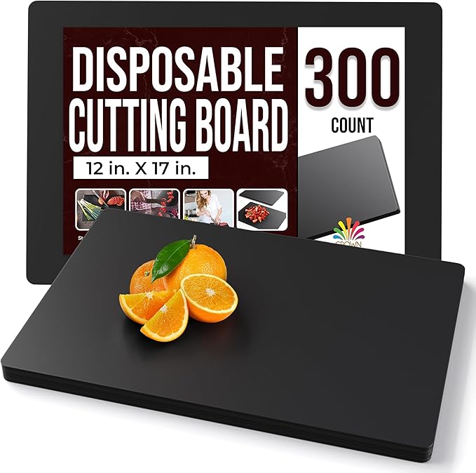 Crown Display Disposable Cutting Boards for Kitchen 300 Count Black Cutting Board 12 Inch X 17.5 Inch Flexible Cutting Boards For Kitchen ~ Patent Pending ~ Recyclable Disposable Cutting Board Sheets