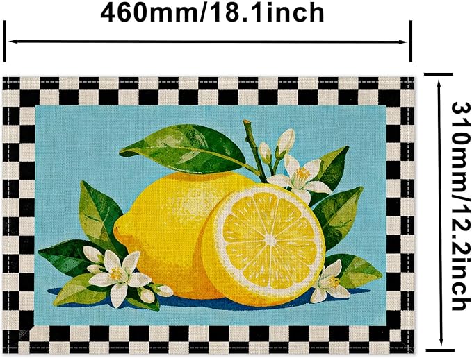 HOMETITUTE Placemats Set of 4 12x18 inch Lemon Pattern Spring Table Mats for Dining Table Linen Placemats Farmhouse Decorations Kitchen Decor Desk Mat for Outdoor Home Party Kitchen Seasonal Dining