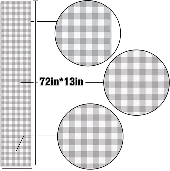Grey and White Checkered Table Runner Gingham Birthday Wedding Baby Shower Party Decoration BBQ Picnic Dining Room Home Kitchen Table Decor (Grey, 13" x 72")