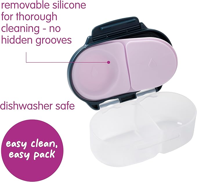 b.box Snack Box - Leakproof Mini Bento Box for Kids & Toddlers, 2 Compartment Snack Containers for Kids, Lunch Containers, Dishwasher Safe, BPA Free, PFAS Free, Ages 4m+, 1 3/4 Cup - Indigo Rose