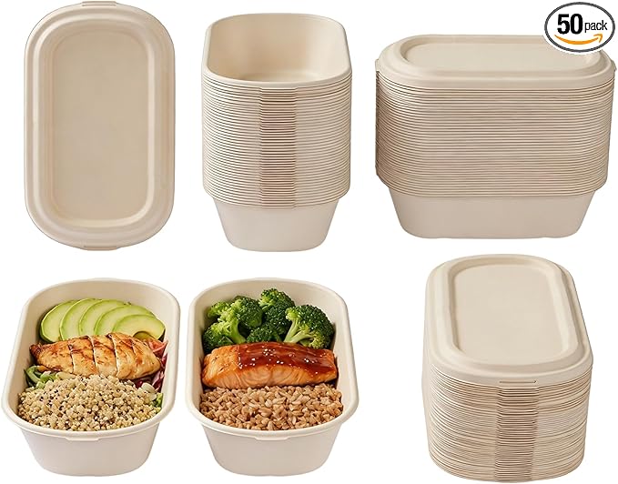 50Pcs 27 Oz meal prep containers - disposable meal prep food containers with lids, microwavable and freezable compostable, takeaway containers salad for food bowls and bento boxes(27 oz/800 ml)