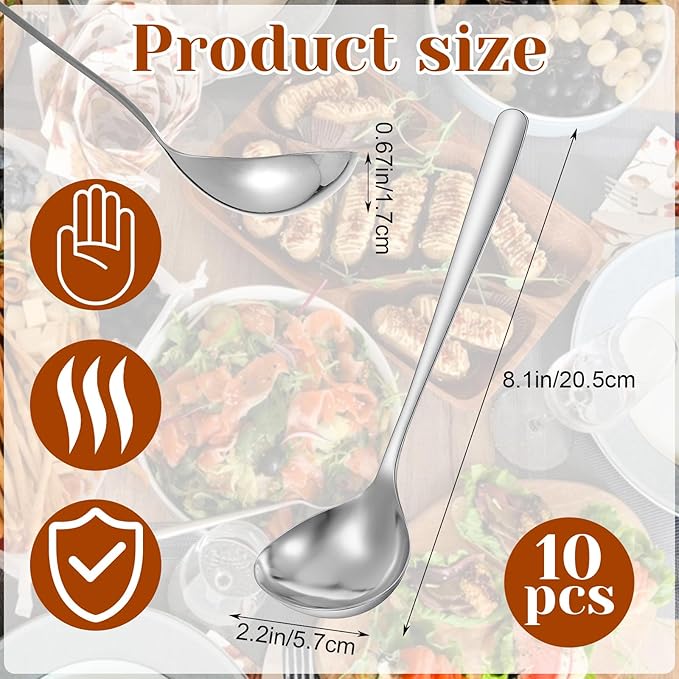 10 Pack Small Ladle Sauce Ladle, 8 Inch 304 Stainless Steel Soup Ladles Gravy Soup Spoon Ladles for Serving Sauces(Silver)