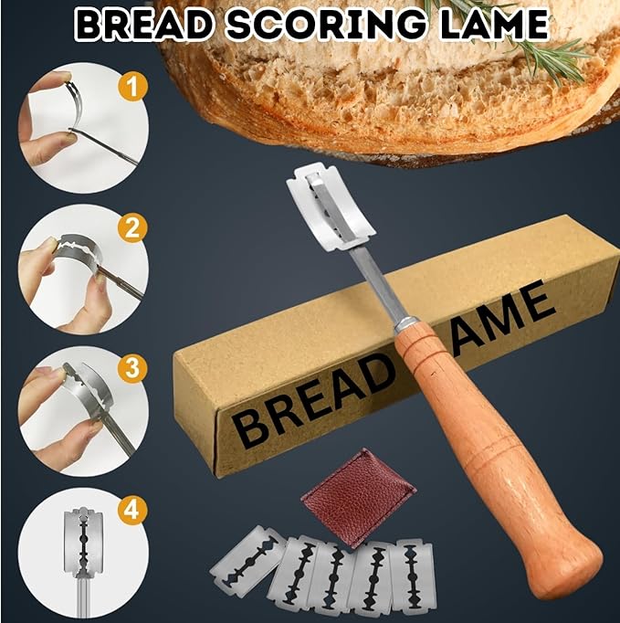BOORIKA Sourdough Bread Baking Tool Set with Danish Dough Whisk, Bread Lame & Blades, Bench Scraper, Dough Scrapers and Silicone Brush – Sourdough Starter Kit