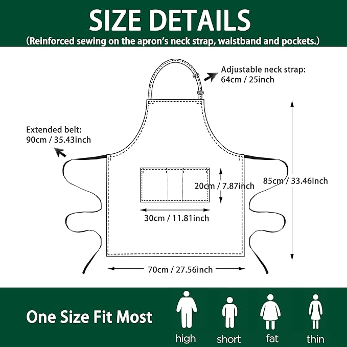 3 Pack Black White Chef Apron, Adjustable Kitchen Apron with 3 Pocket for Men Women Waitress Waiter Serve (Polycotton)