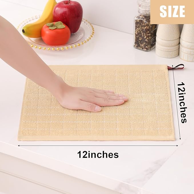Homaxy 100% Cotton Terry Kitchen Dish Cloths, Ultra Soft and Absorbent Dish Towels for Kitchen, Suitable for Drying and Washing Dishes, 8 Pack, 12 x 12 Inches, Apricot