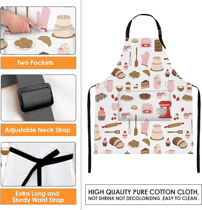 Britimes Apron Home Kitchen Cooking Baking Gardening for Women Men With Pockets Cake Cooking Cookie Pastry Chef 32x28 inch