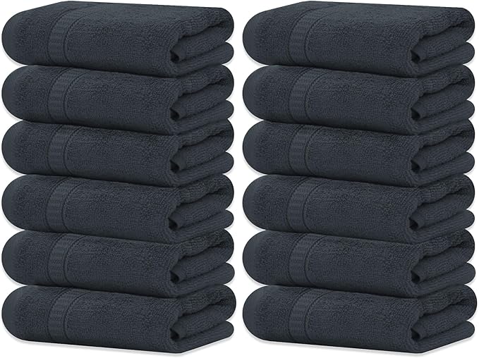 GOLD TEXTILES Luxury Wash Cloths Set of 12, Grey (13x13 Inches) 100% Ring Spun Cotton, Premium Feel with High Absorbancy Ideal Washcloths for Bathroom,Salon, Spa and Gym
