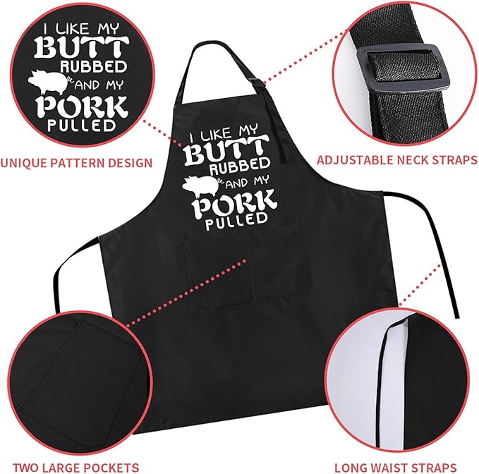 Rosoz Funny BBQ Black Chef Aprons for Men, Grill Apron Adjustable Kitchen Cooking Aprons with Pocket Waterproof Oil Proof Valentine's Day/Birthday