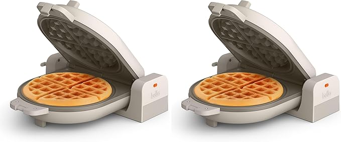 bella Flip-n-StoreWaffle Maker with EverGood™Ceramic Nonstick Coating,Fits-anywhere™Kitchenware,Power Indicator Light,Cool Touch Handle&Cord Wrap,7” Wide & 1" Deep Plates,1000 Watt,Oatmilk,(Pack of 2)