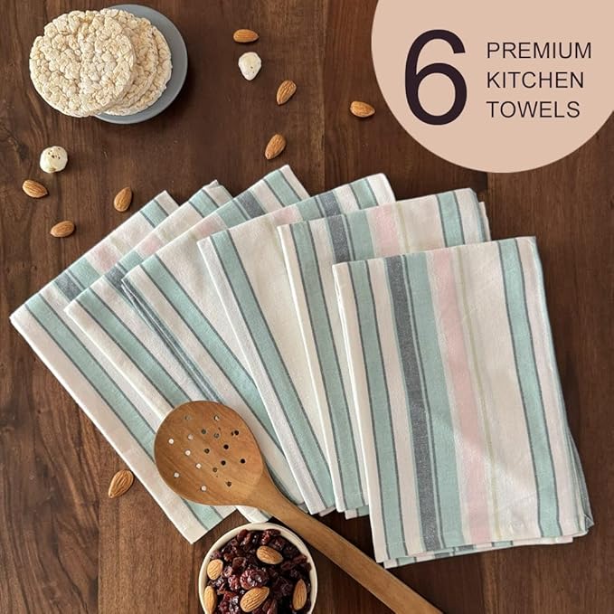 THE COVERS Premium 100% Cotton Kitchen Towels in Pastel Colors | Set of 6 Lavishly Large Towels (20.5”x30.5”) | Handy Hanging Loop for Drying | Elegantly Packaged for Gifting, with a Signature Tote