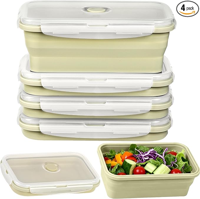 Silicone Food Storage Containers with Lids, 4 Pack Set 40.5oz/1200ml Collapsible Meal Prep Lunch Containers with Airtight Lid & Ven, Microwave, Dishwasher Safe
