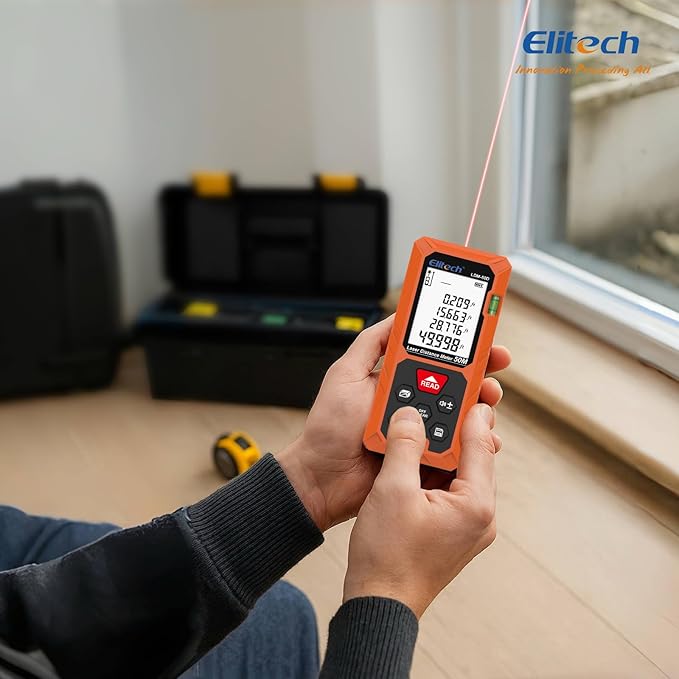 Elitech Laser Measuring Tool 165ft with Mute, Ft/in/M Switching for Home Renovation & DIY