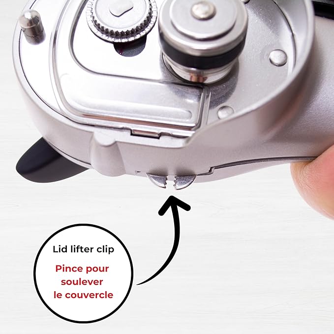Starfrit Securimax Auto Can Opener - Patented Safe Edge Technology with Lid Lifter - Leaves No Sharp Edges on Lid & Can - Heavy Duty Non-Slip Knob - Grey