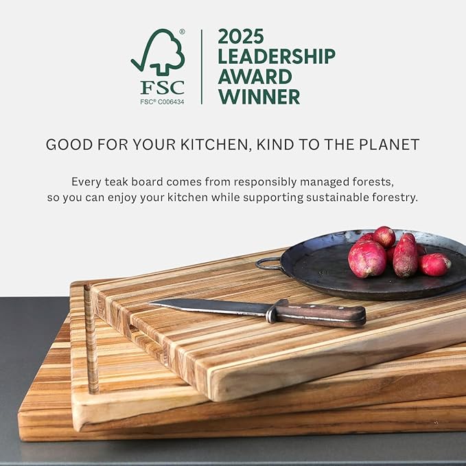 Teakhaus Cutting Board - Large (L) Wood Cutting Board with Grip Handles - Holiday Gift Ideas for Men and Women - Gift-Ready, Reversible, Edge Grain Wood, Knife Friendly - FSC Certified