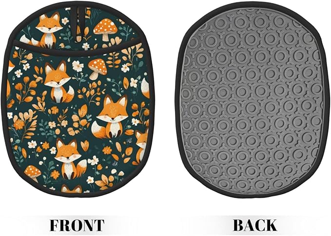 Fox Silicone Pot Holders Set of 2, Heat Resistant up to 500°F, Non-Slip Kitchen Hot Pads with Pocket and Soft Quilted Cotton Lining for Baking, Cooking and Hot Pots