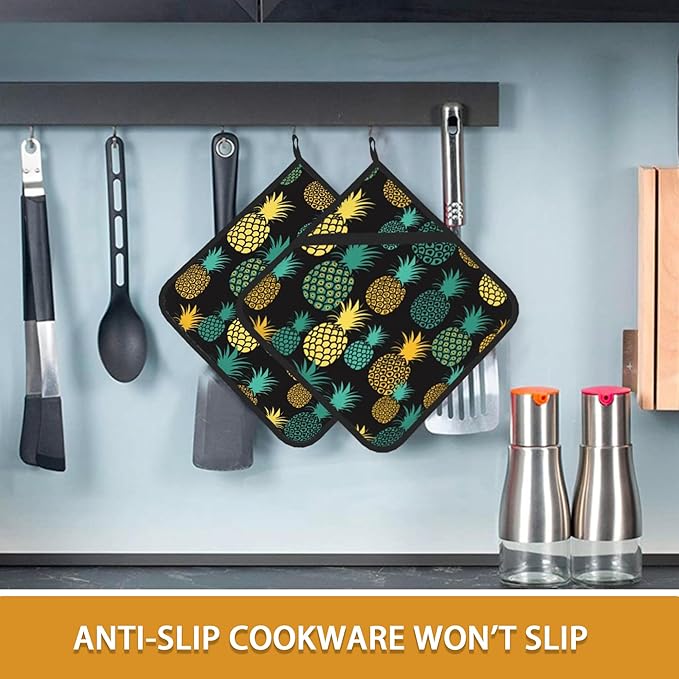 Tropical Pineapples Pot Holder Set of 2,Heat Resistant Potholders Oven Hot Pads for Kitchen Cooking Baking BBQ