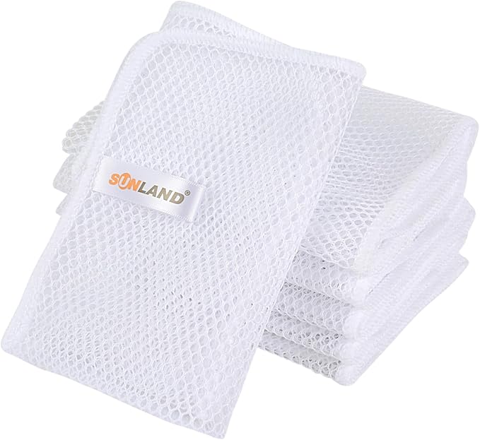 SUNLAND Netted Dish Cloths for Washing Dishes No Odor Dishes Scrubber for Kitchen-Fast Drying and Easy to Clean Mesh Dish Cloth 6 Pack 12Inch x12Inch White