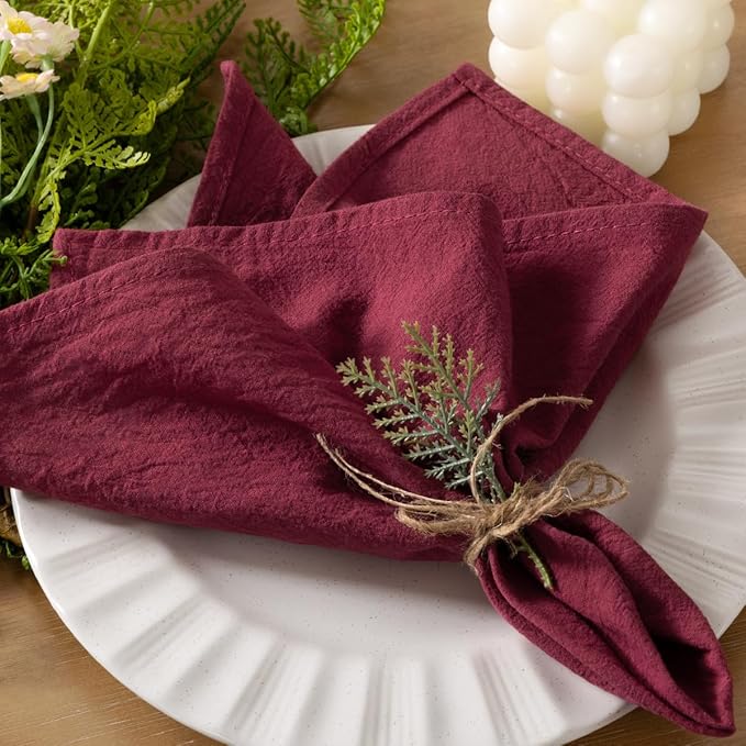 Socomi Cloth Napkins Burgundy Easter Spring Washable Reusable Bulk Linen Cotton Napkins Set of 6 17"x17" for Wedding Party Bridal Baby Shower Birthday Dining Table Decorations