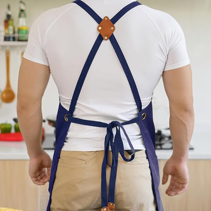 Aoomzoon Canvas Aprons for Men Chef Apron, Work Apron with Large Pockets - 16oz Heavy Duty Cross Back, BBQ, Cooking