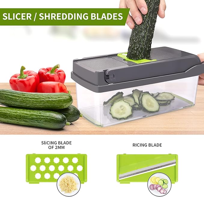 Vegetable Chopper,Senbowe Multifunctional 13-in-1 Food Choppers Onion Chopper Vegetable Slicer Cutter Dicer Veggie chopper with 8 Blades,Colander Basket,Container for Salad Potato Carrot Garlic