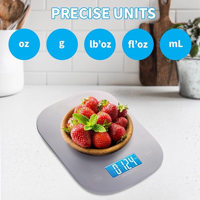 Smart Weigh Gray Digital Kitchen Scale for Cooking, Weight Loss, Calorie Tracking, Baking, Food Portion Control, and Meal Prep - Accurate Measurements in Grams and Ounces