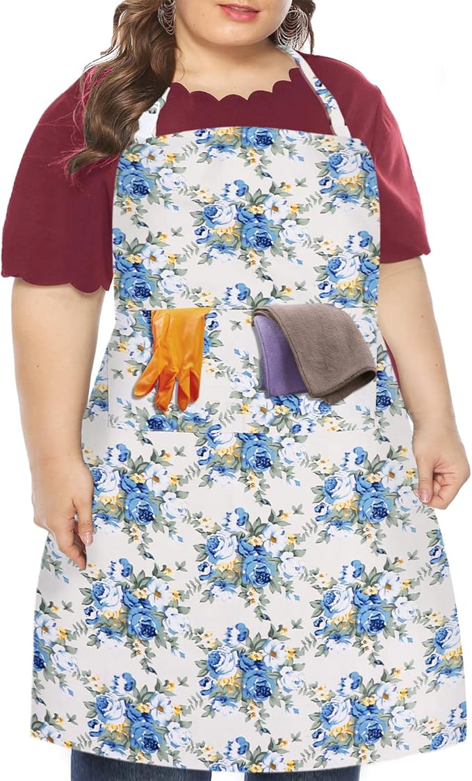 LOLOMLO Oversize Canvas Cotton Apron, Extra Large Aprons with Long Strap, Adjustable Neck Tear Resistant Plus Size aprons