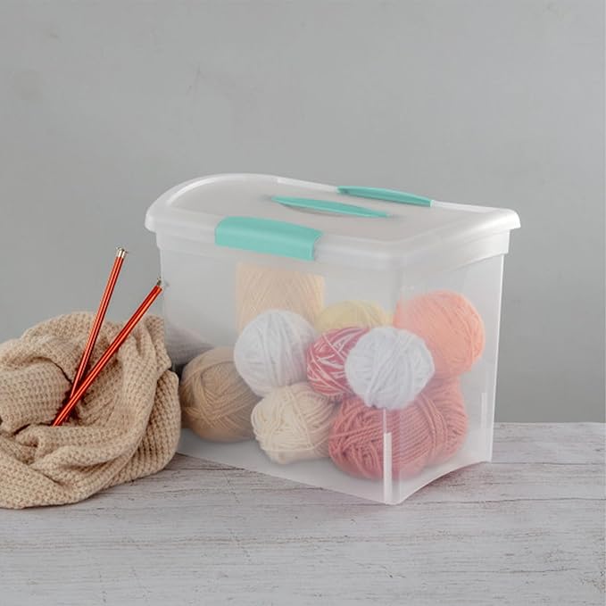 Sterilite Large Nesting ShowOffs, Stackable Small Storage Bin with Latching Lid and Handle, Plastic Container to Organize Office Files, Clear, 6-Pack