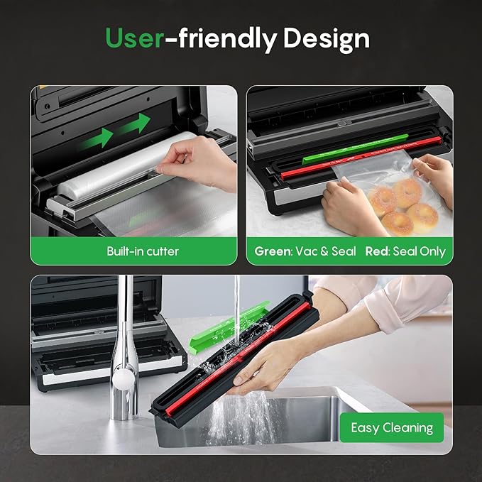 FRESKO Automatic Vacuum Sealer for Food, Hands-Free Operation, Seal 50 Bags in 20 min – Ideal for Meal Prep & Bulk Food Storage, Powerful Suction, Built-in Cutter & 2 Roll Bags