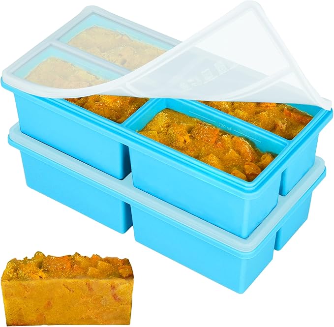 Silicone Freezer Molds for Soup with Lid - 1 Cup Capacity Soup Freezer Container, Large Ice Cube Mold - With Reinforced Steel Ring Top Lid, Oven and Dishwasher Safe, Freeze and Store Food - 2-Pack