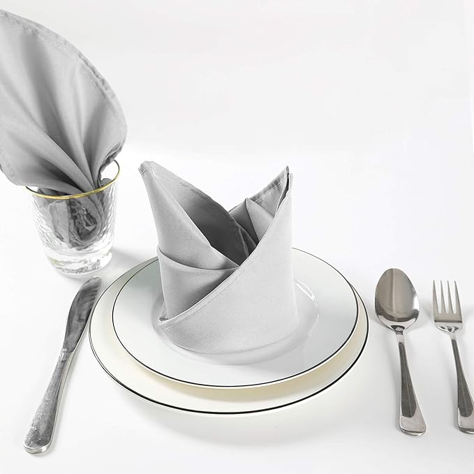 Cloth Napkins 17x17 inch Washable Polyester Dinner Napkins Soft Table Napkins for Wedding Party Dining Banquet(Silver,25PCS)
