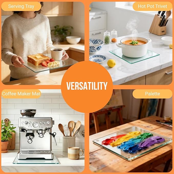 Hacaroa 6 Pack Tempered Glass Cutting Board for Kitchen, 8/10/12 Inch Square Chopping Board with Rubber Feet, Clear Non-slip Countertop Protector Pallette Mat, Heat Resistant, Easy to Clean, 3 Sizes
