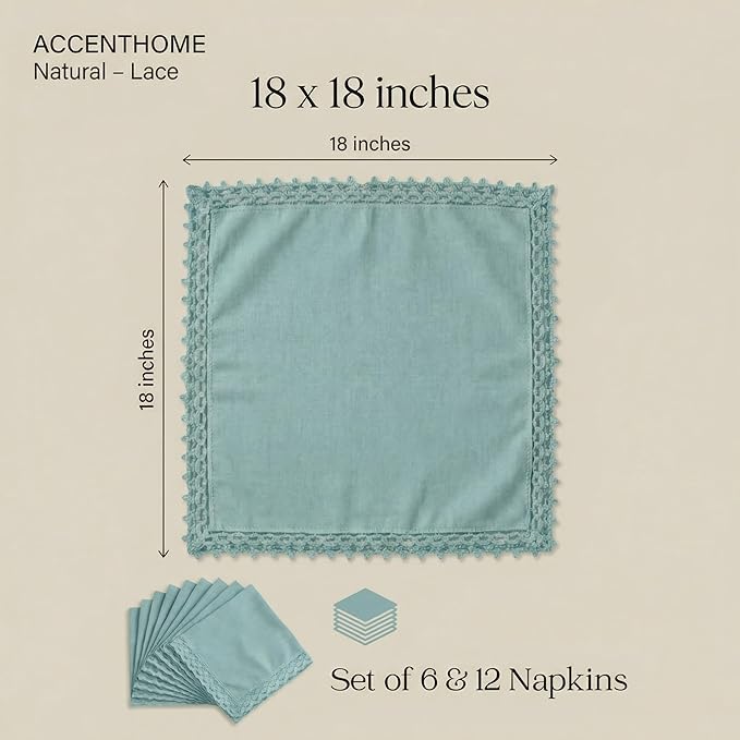 ACCENTHOME Blue Cloth Napkins Set of 12 18x18 inch Cotton Dinner Napkins - Washable Soft Premium Hotel Quality Reusable Napkins Perfect Table Napkins for Family Dinners, Weddings & Everyday Use