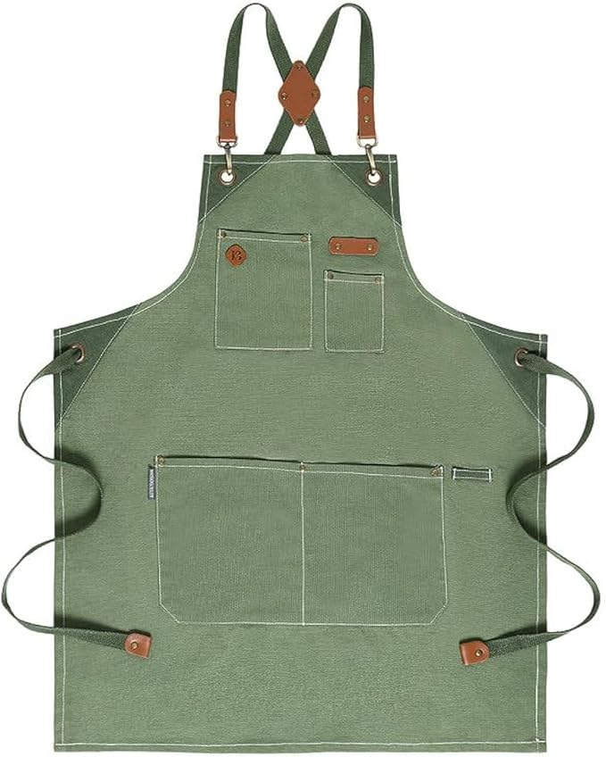 Chef Apron, Recycled Cotton Kitchen Apron with an Adjustable Neck with Long Ties, for cooking, baking