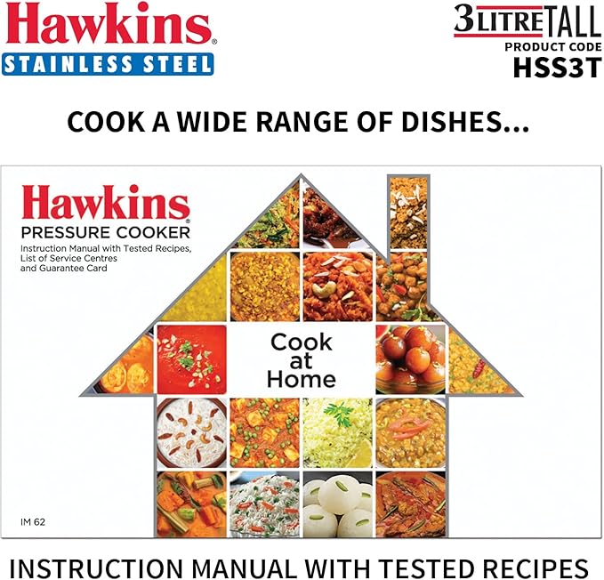 Hawkins Pressure Cooker, Stainless Steel Inner Lid Cooker, Tall Design Cooker, Induction Cooker, Silver Hss3T, 3 Liter 3 Litre