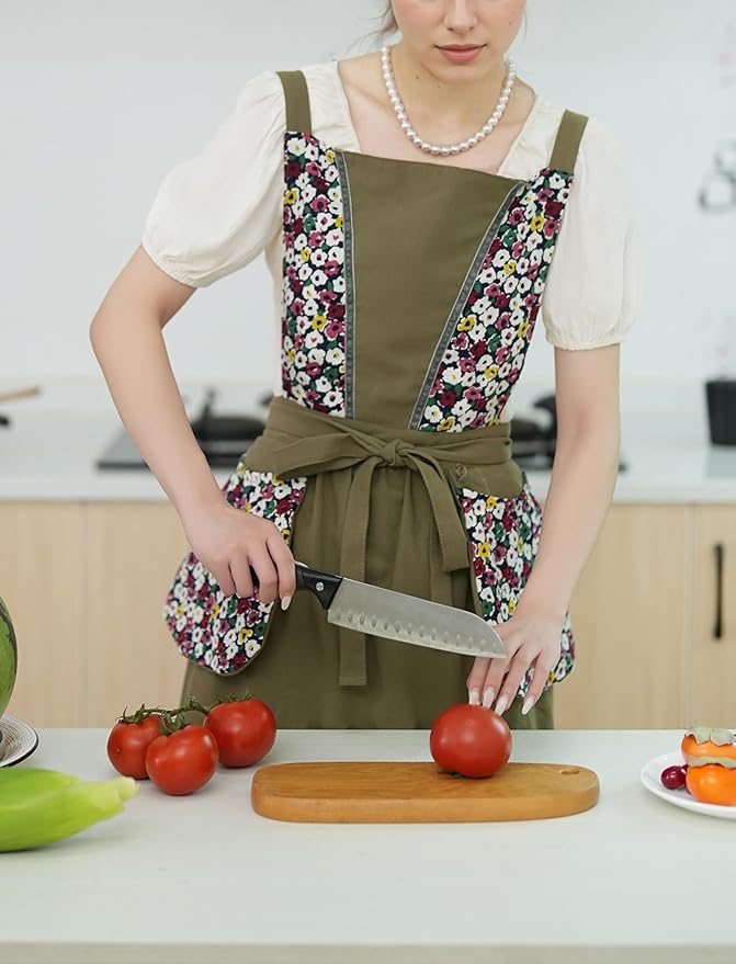 Pinknoke Kitchen Aprons for Women with Pockets Cute Vintage Chef Pinafore Apron for Gardening Cooking Baking Painting
