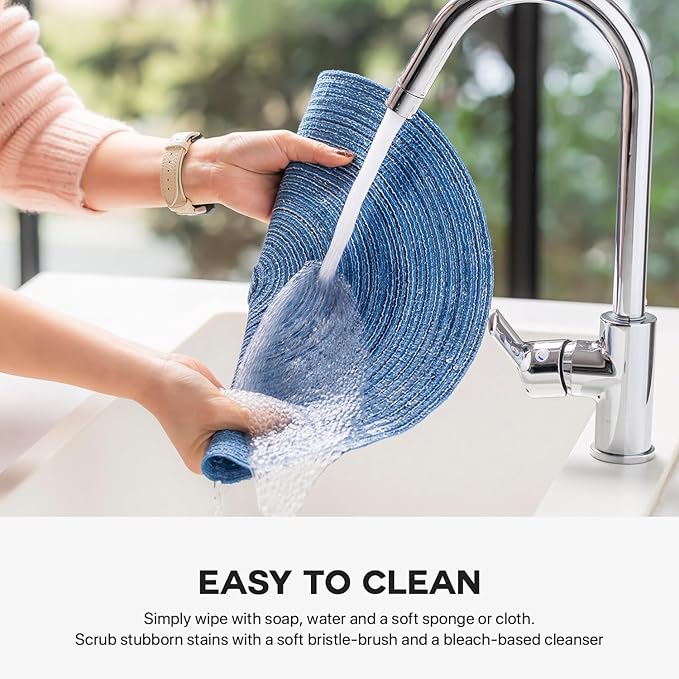 Round Placemats Set of 12 Woven Placemats Washable Braided Table Mats for Dining Table Heat Resistant Non-Slip Circle Place Mats(Mid Blue)