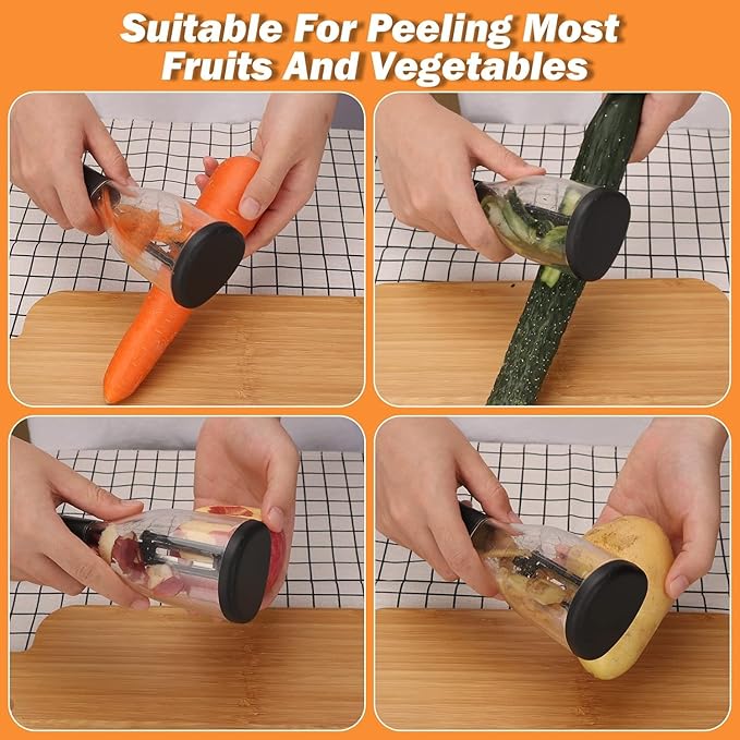 Vegetable Peeler with Container and Corn Peeler Set, peeling knife with storage box and 3 interchangeable blades in kitchen gadget.Fruits and veggie peeler with catcher, 2 Pieces