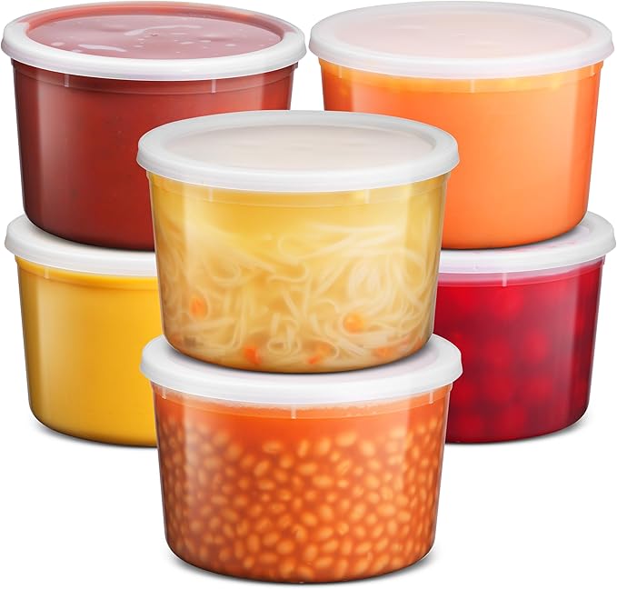 JoyServe 64 oz Plastic Containers with Lids - (Pack of 6) Food Storage Organizer Half Gallon Round Plastic Deli Container with Leak-Proof Lid, BPA-Free, Freezer, Dishwasher & Microwave Safe