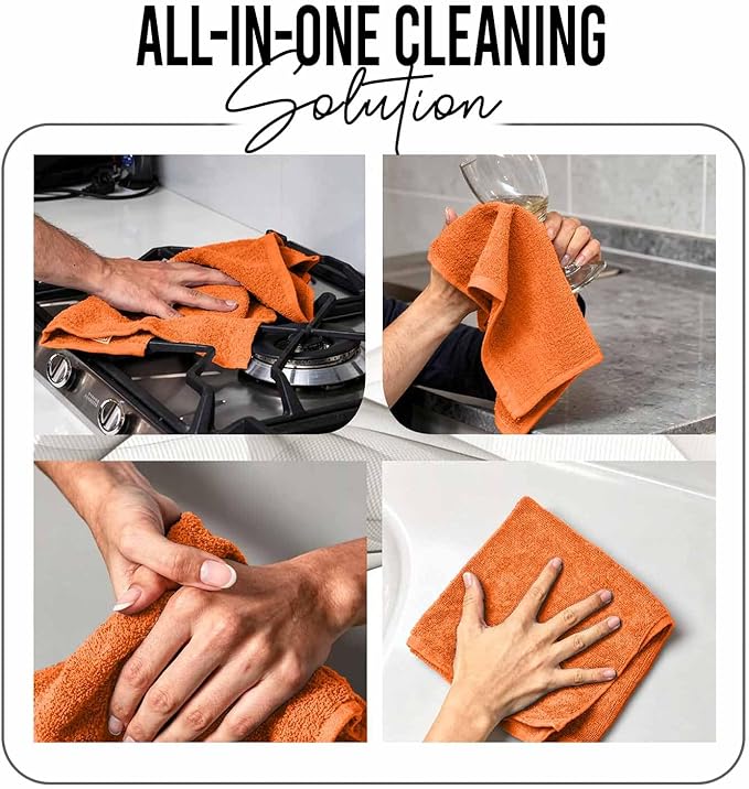 RIVERSIDE Pack of 12 Washcloths, 12 x 12 Inches, 100% Cotton, Premium Flannel Face Cloths, Highly Absorbent & Soft Feel Fingertip Towels (Orange, 12 Pack)