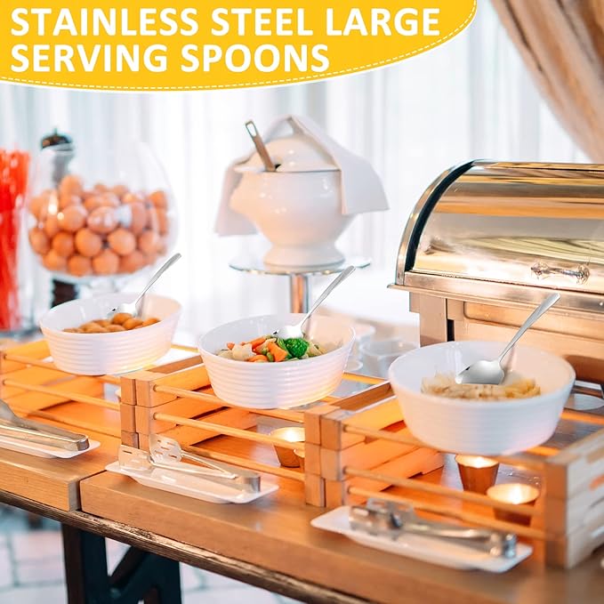 Mimorou 12 Pcs Stainless Steel Serving Spoons Set for Buffet 8.3 Inches Large Serving Utensils Dishwasher Safe Metal Polished Buffet Spoons for Food Cooking Catering Kitchen Banquet Restaurant Gifts