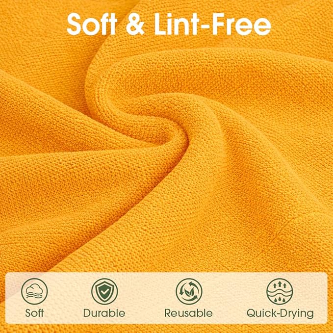 Microfiber Cleaning Cloth Roll–100 Pack, Tear Away Microfiber Towels, Reusable, Washable, Scratch-Free, Kitchen Towels for Car, Home, Kitchen, Glass, Dishes(Tangerine Yellow)