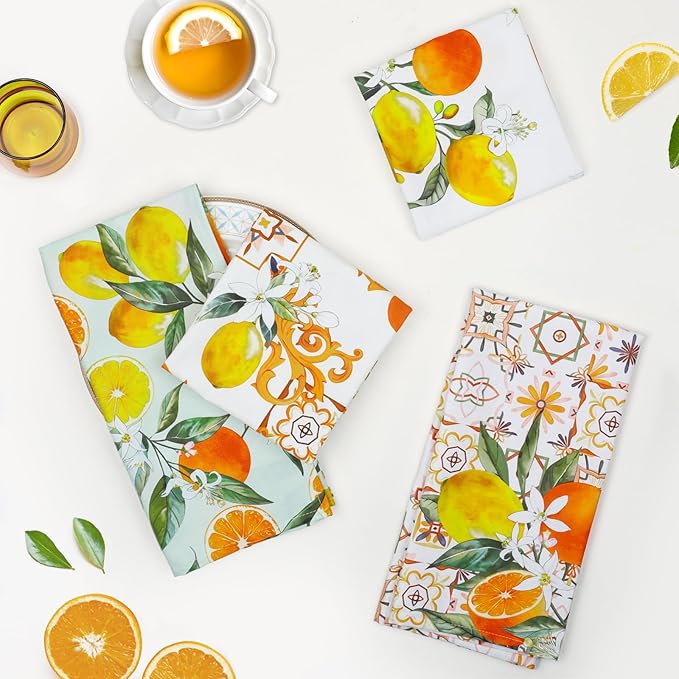 Summer Lemon Tea Towels, Cotton Kitchen Towel 18.9 × 27.5 inch, Quick Drying Dish Cloth for Party Anniversary Holiday Decoration, Housewarming Gifts for Mom