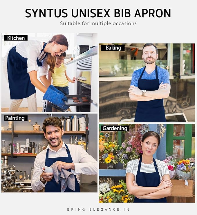 Syntus Apron for Men Women, Adjustable Cooking Kitchen Chef Aprons with 2 Pockets, Cotton/Polycotton/Polyester