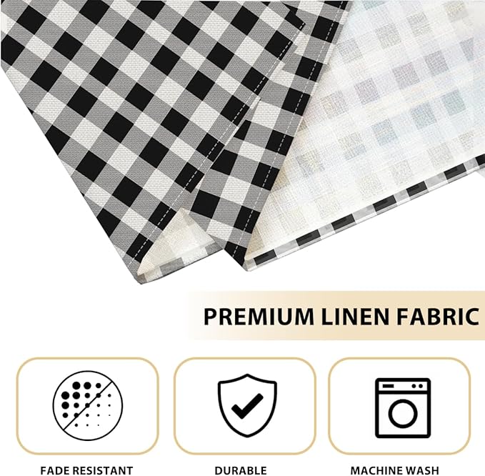 Black and White Placemats Set of 4, Buffalo Plaid Linen Placemats 12x18 Inch, Washable Heat Resistant Wipeable Table Mats for Outdoor Home Party Kitchen Dining Table,Black and White Linen Place mats