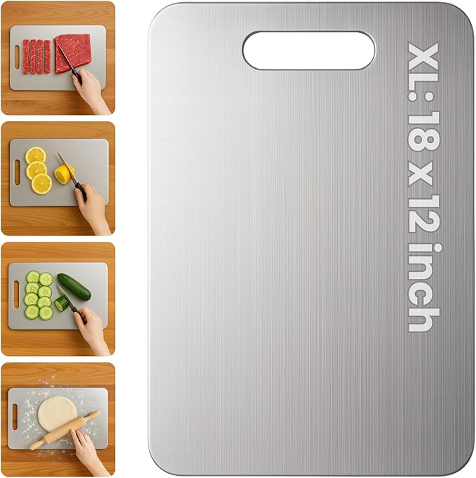 Titanium Cutting Board, 100% Pure Titanium Cutting Boards for Kitchen – Non Stick, Food-Grade, Hygiene & Durability Chopping Mat, Double Sided Chopping Board, Dishwasher Safe (17.7 x 11.8 inch)